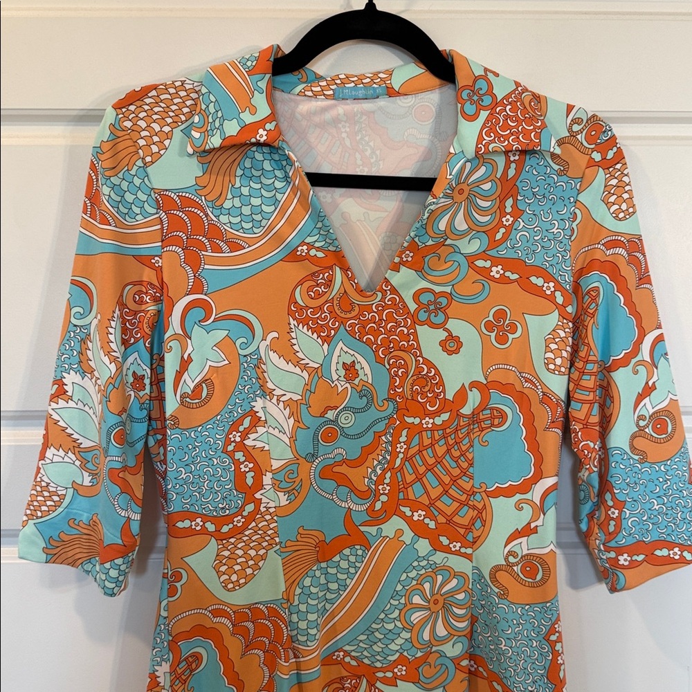 j mclaughlin orange blue psychedelic paisley chinoiserie in Catalina knit XS - Picture 3 of 4